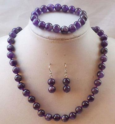 Charming 10mm Russican Amethyst Beads Gemstone Necklace Bracelet Earrings Set AA