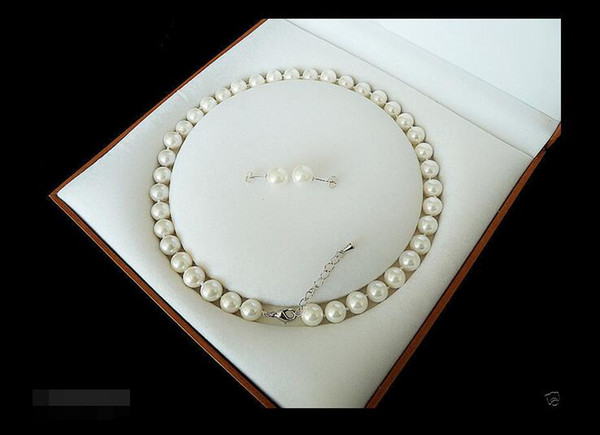 10mm AAA++ White South Sea Shell Pearl Necklace Earring Set 18