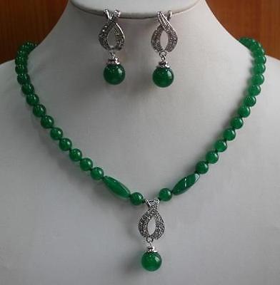 Hot NEW 18k White Gold GP Green Emerald Necklace Pendant Earring Set