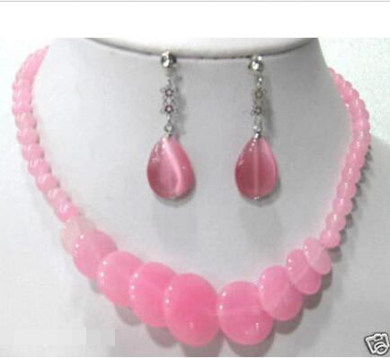 beloved Jewelry Set pink coin & tear drop opal pendant earring