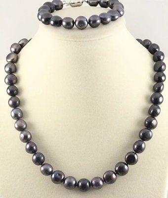 beautiful Black 9-10 mm Culture Anomaly Freshwater pearl necklace set 18