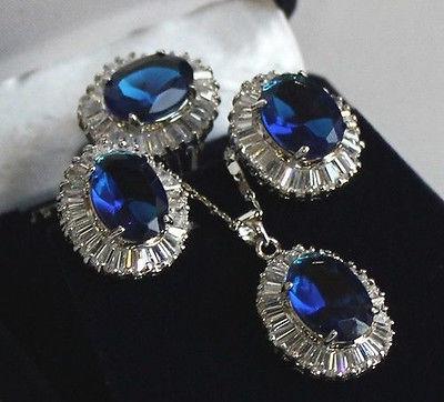 Details about 18K Gold Plated Inlay Blue Crystal Pendant Necklace Ring Earring set AAA 01