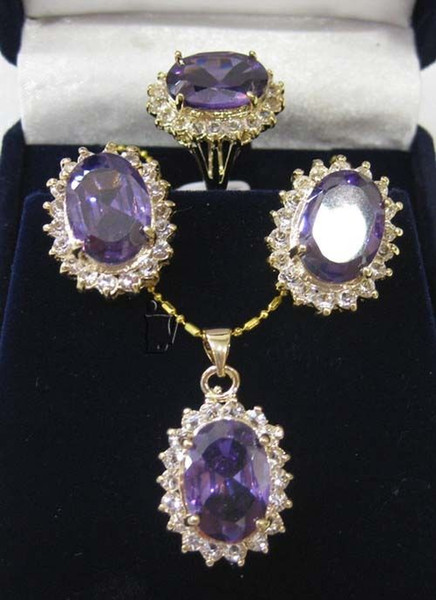 Faceted Russican Amethyst pendant necklace earrings ring set