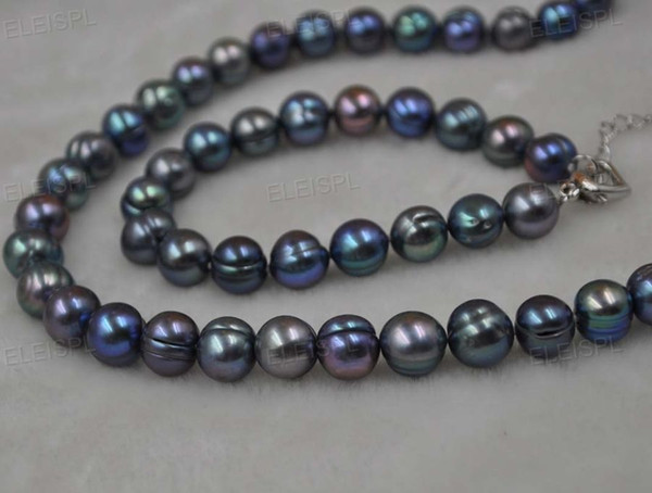 Free Shipping 10mm black freshwater pearl necklace bracelet set 50cm/20cm