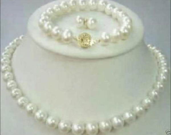 Natural 8-9mm AAA White Freshwater Pearl Necklace Bracelet & Earring Sets