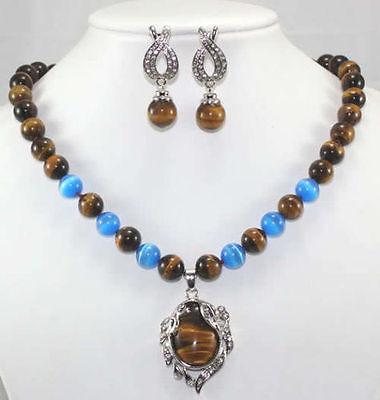 fine Tiger's Eye / Tiger eye pendant necklace Earring Set 18