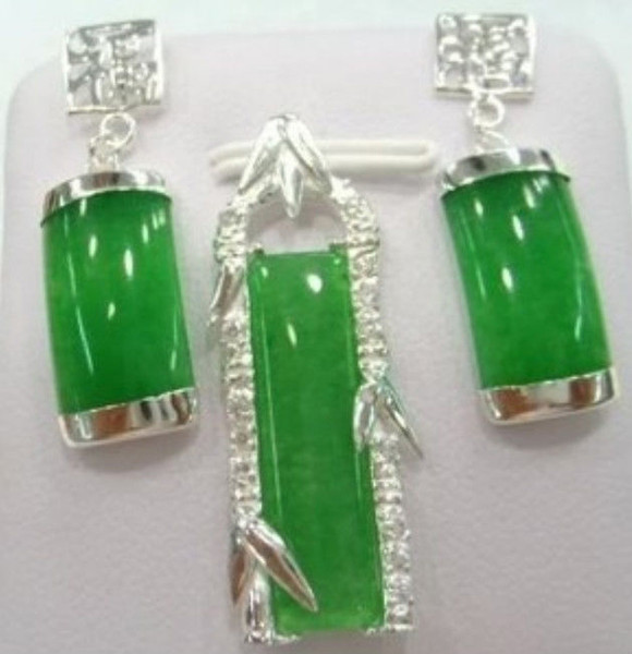 Wonderful silver green jade pendant earrings sets