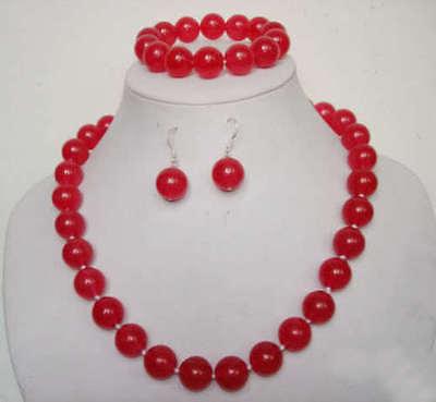 Charming!10mm red ruby necklace bracelet earring set