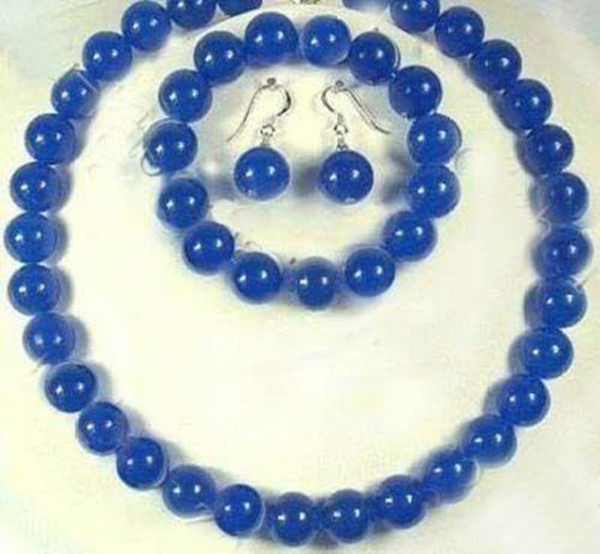 10mm Blue Sapphire Gemstones Round Beads Necklace bracelet Earrings set AAA