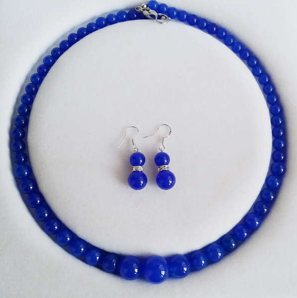 6-14mm Blue Sapphire Gemstones Round Beads Necklace Earrings Set 18