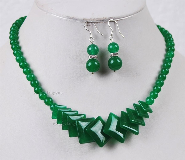 Fashion Natural Green Jade Beads Jewelry Necklace Earrings Set AAA grade