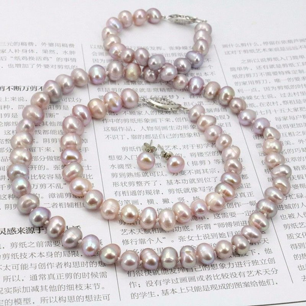 Purpel pearl necklace sets fish clasp 7-8mm necklace 18