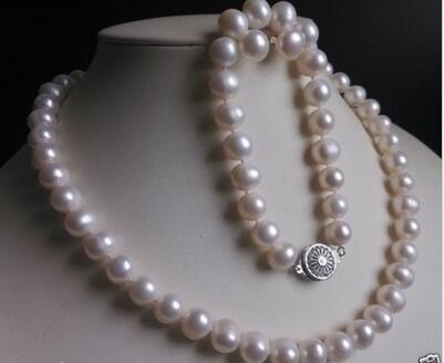 New AA+ 10-11MM White Akoya Cultured Pearl Necklace Bracelet Earrings Set