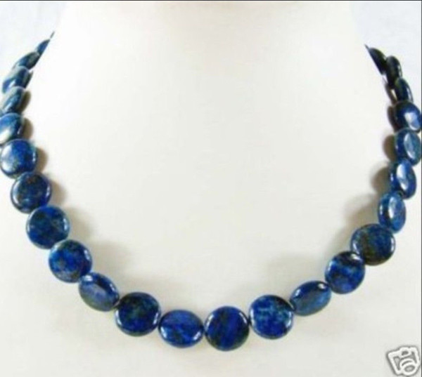 Natural AAA 10mm Lapis Lazuli Coin Beads necklace 17