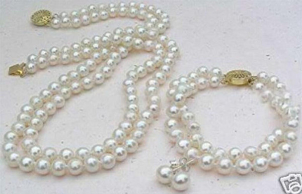 Details about 2 Rows 8mm White South Sea Shell Pearl Necklace Bracelet Earring Set LL002