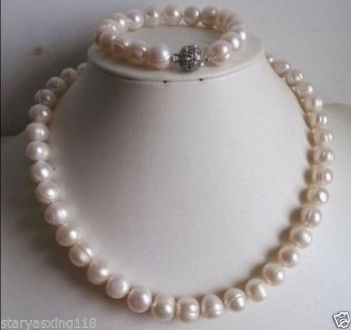 10-11mm white pearl necklace and bracelet set