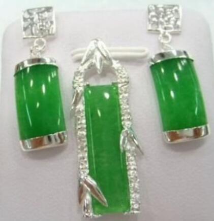 2017 Wonderful silver green jade pendant earrings sets AAA+R