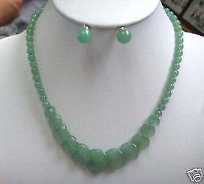 BEAUTIFUL GREEN MONEY JADE NECKLACE EARRING SET