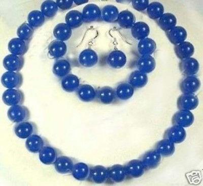 10mm Blue Sapphire Round Necklace bracelet Earring set