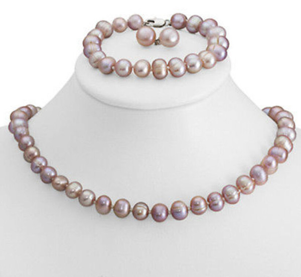 Genuine 8-9mm Freshwater Cultured Pearl Necklace Bracelet & Earrings Set 18