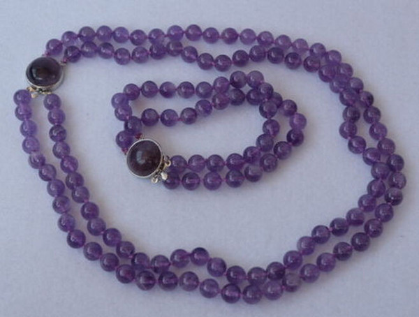 Free shipping 8mm Natural Amethyst Round necklace&bracelet set