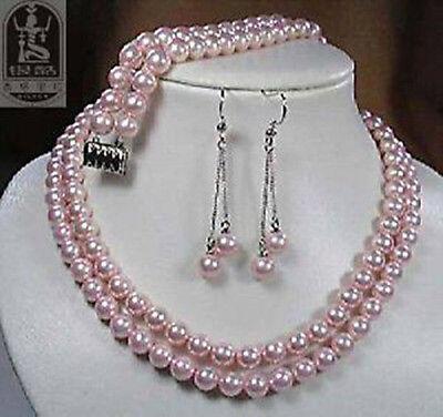 Set 8mm Pink Southsea Shell Pearl Necklace Earring&Bracelet