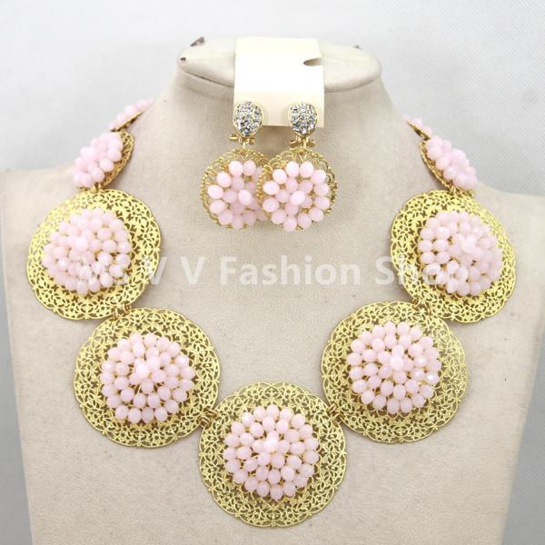 Jewelry Sets Fashion pink Christmas Circle 18k Gold Plated Earrings Necklace Sets 2019 new years Decoration Jewelry african beads for gift