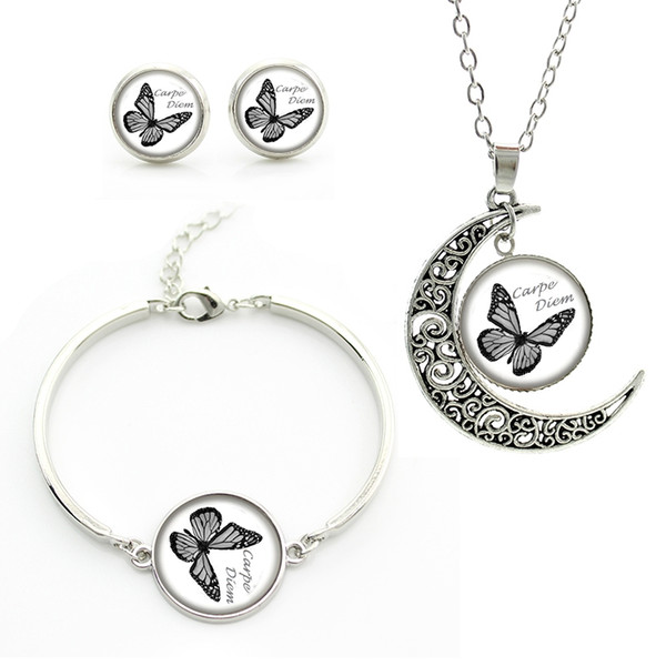 Butterfly jewelry sets Romantic women jewelry plated silver bracelet Necklace sets Earrings bijoux gift for mother JS169