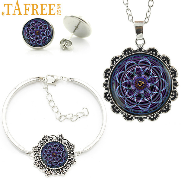 TAFREE Crown Chakra Mandala Yoga Jewelry Sets Charms Classic Necklace Earrings Bracelet Sets High Quality Gift Jewelry set HT079