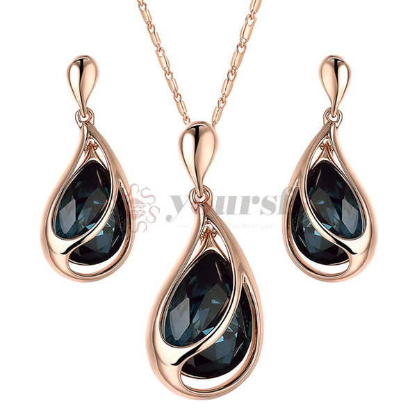 Yoursfs Teardrop Crystal Jewelry Set Angle Tear Bridal Water Drop Earrings&Necklace Set