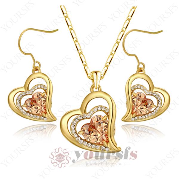 Yoursfs Personality New Arrival Jewelry Set Triple Haert Shape 18 K Yellow Gold Plated Used Crystal Dangle bridal Party Jewelry Sets S328Y2