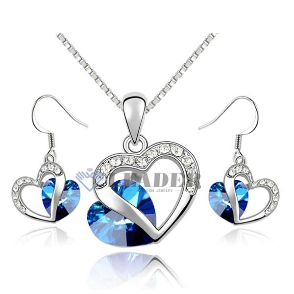 Yoursfs Jewelry Set Sapphire White GP Austria Crystal Heart Of Ocean Earring&Necklace Emerald Jewelry Sets S384W1 Perfect Gift for Women