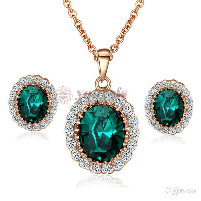 Yoursfs Luxury Crystal Banquet Jewelry Sets 18 K Rose Gold Plated Used Emerald Color Crystal Loveless Fashion Brilliant Jewelry Sets S413R6F