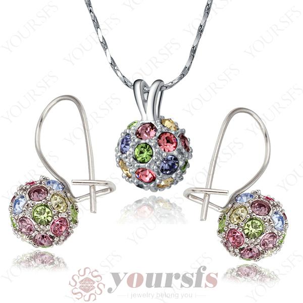 Yoursfs Multicolor Silver Jewelry Sets White Gold Plated Jewelry Use Crystal Ball Necklace & Earring Bridal Jewelry Sets S007W2 for Women