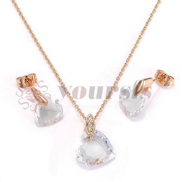 Yoursfs 18K Rose Gold Plated Charming Loving Crystal Necklace And Earring Jewelry Use Austrian Crystal Bridal Sets