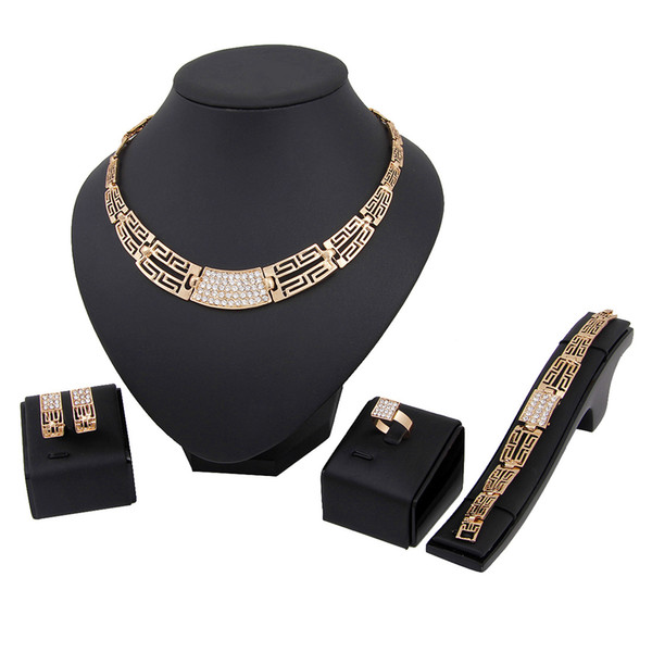 High Quality 18K gold plated Silver Jewelry Set Earrings Necklace Rings Bracelet Bangle sets Wedding Jewelry Fashion Accessories Hot