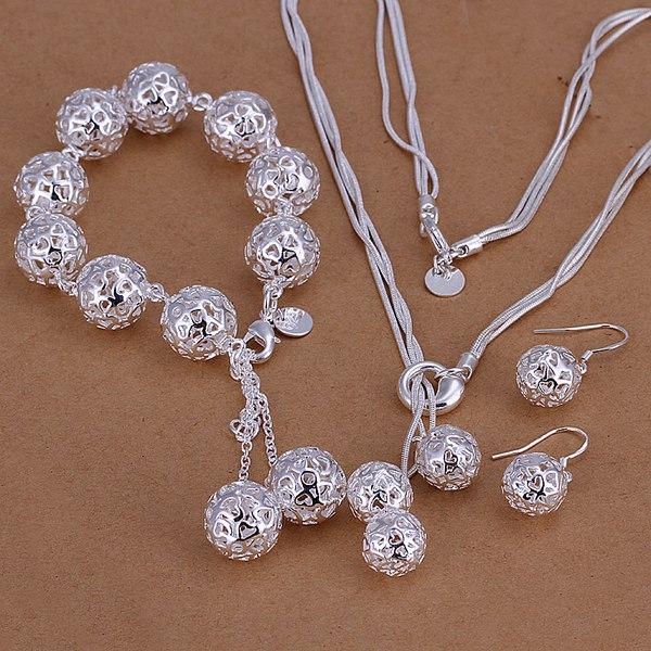 Taiji hanging three-dimensional ball silver plated jewelry sets for women DS111,popular 925 silver necklace bracelet earring jewelry set