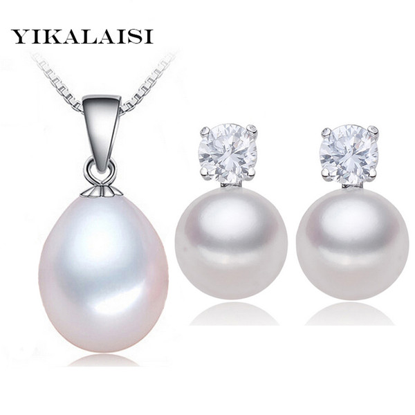 YIKALAISI 2017 100% natural freshwater pearl set pendant Stud earrings 925 sterling silver jewelry choker necklace for women