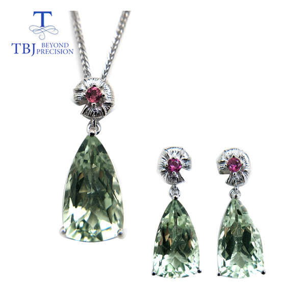 TBJ,Jewelry set pendant and earring with shinning green amethyst and tourmaline in 925 silver for wedding anniversary party