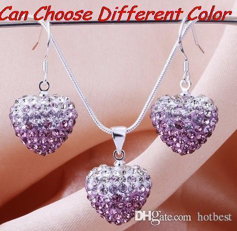 lowest price stock 15mm*15mm multicolor Crystal Beads mix Gradient Heart crystal set drop earrings Necklace Pendant s2525 x82