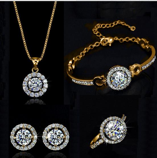 Zircon Weddings Costume Jewelry Sets (Bracelet,earring ,ring ,necklace )Rhinestone Crystal Costume Jewelry for women