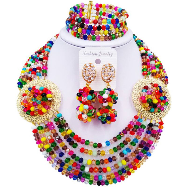 New Style Multicolor Women Crystal Beads Necklace Earrings Sets Anniversary Prasent 6C-SPH-16