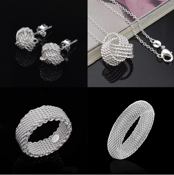 Silver Jewelry Sets Hot Sale Earrings Necklaces Bracelets Bangles Rings Set for Women Girl Party Gift Fashion Jewlery Wholesale 001YDHT