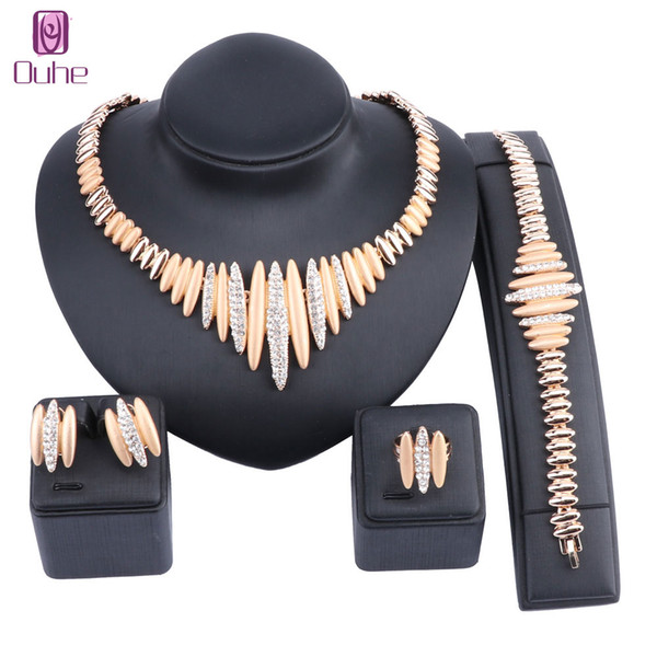 Latest Best Quality Fashion Italian Jewelry Dubai Gold Color Jewelry sets African Beads Crystal Necklace Jewellery