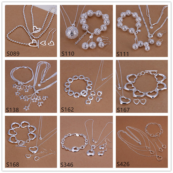 Wholesale women's sterling silver jewelry sets 6 sets a lot mixed style EMS50,fashion 925 silver Necklace Bracelet Earring jewelry set