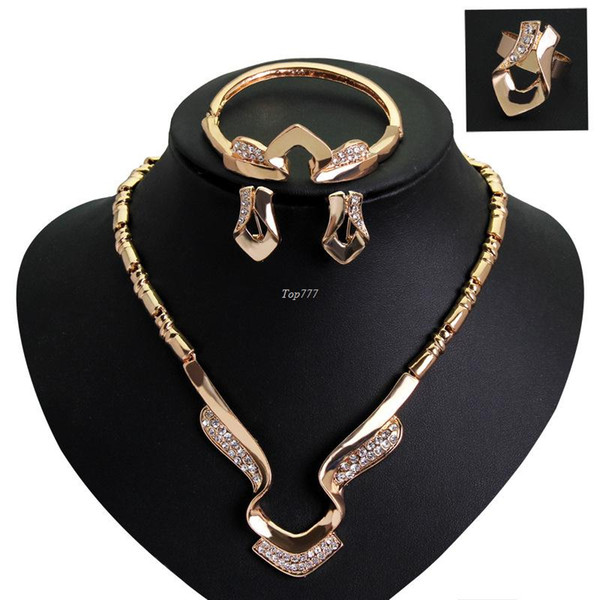 Fashion Luxury Diamond Jewelry Sets 2016 New Champagne Gold Plated Necklace Bracelets For Women bride Wedding The big exaggeration chain