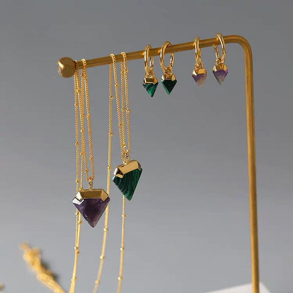 2019 ,MISSOMA high quality fashion designer sliver earrings without diamonds.Amethyst and Malachite.Main Pure Silver Necklace and Earrings