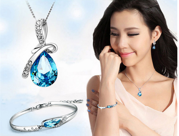 Rhinestone Crystal Jewelry Sets Angel Tears Bracelet, Earring & Necklace Sets The Clothing Jewelry Sets Gift For Women 2016 New Fashion