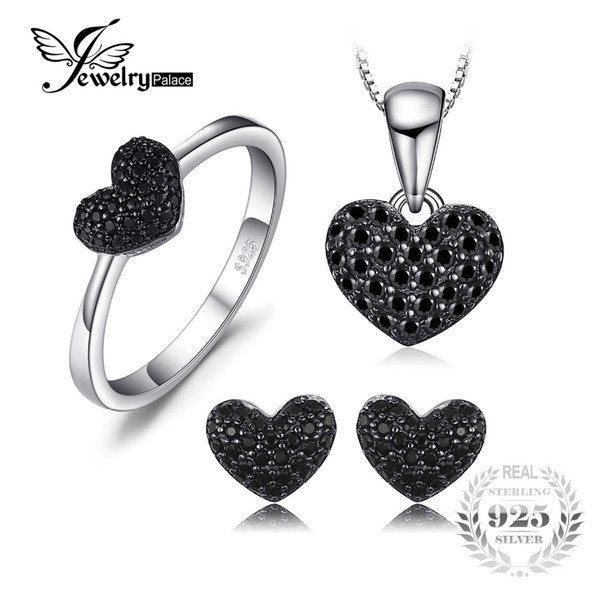 JewelryPalace New Heart 0.8ct Genuine Spinel Pendant Necklace Ring Stud Earrings 925 Sterling Silver Jewelry Sets For Women Gift