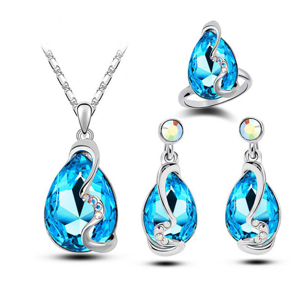 Crystal Jewelry Sets Luxury Wedding Earring & Necklace Bracelets Sets Fashion women Jewelry Sets Platinum Plated